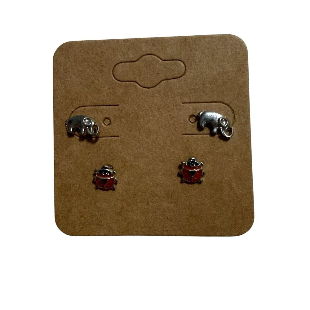 Children’s Earrings  Hypoallergenic  6 Pair Set  Elephant  Ladybug